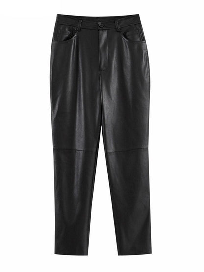 Women’s High-Waist PU Leather Straight Pants