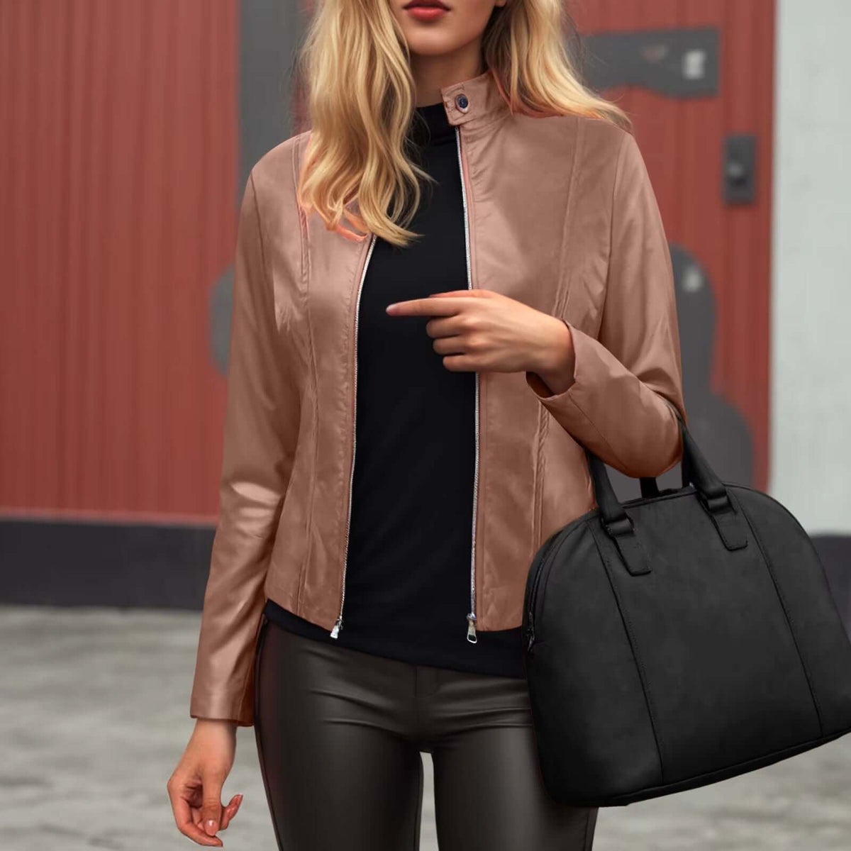 Women's Slim-Fit Faux Leather Moto Jacket