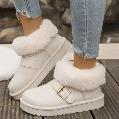 Fluff-Lined PU Leather Flat Shoes