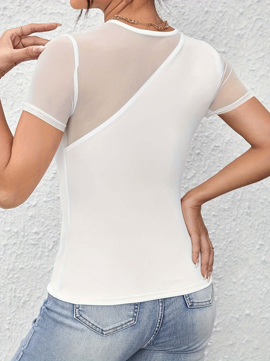 Mesh Patchwork Lace Detail Top