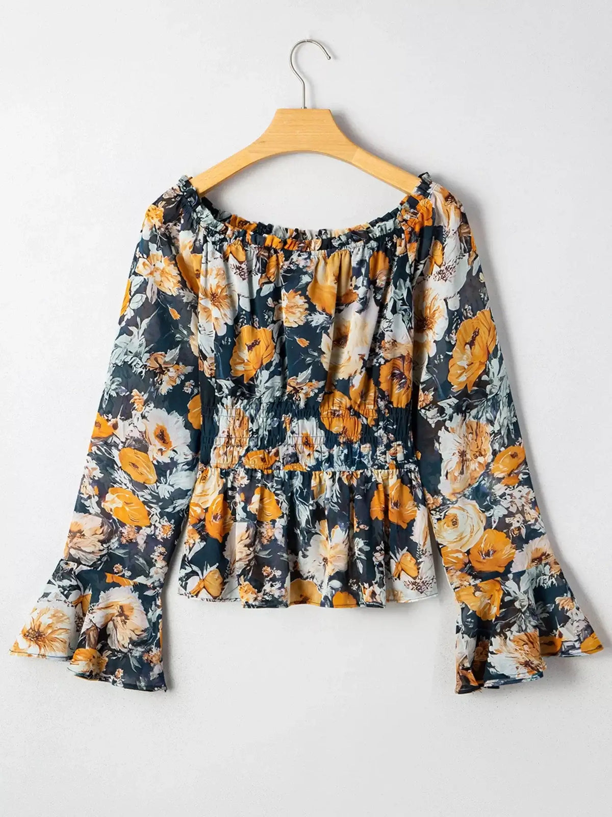 Floral Off-Shoulder Bell Sleeve Peplum Top