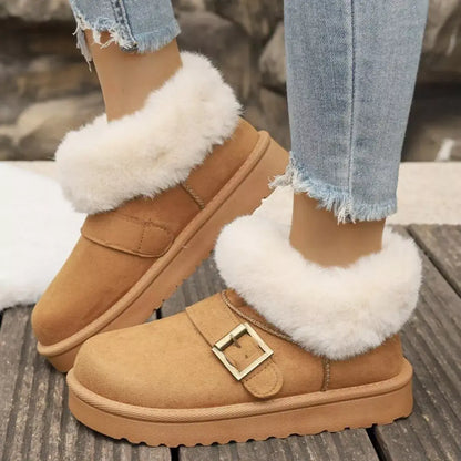 Fluff-Lined PU Leather Flat Shoes