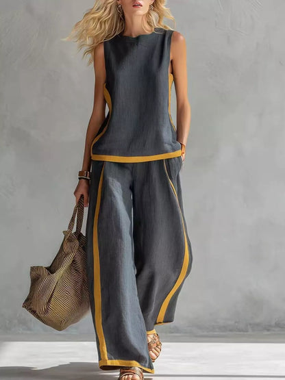 Plus Size Contrast Stripe Wide-Leg Set