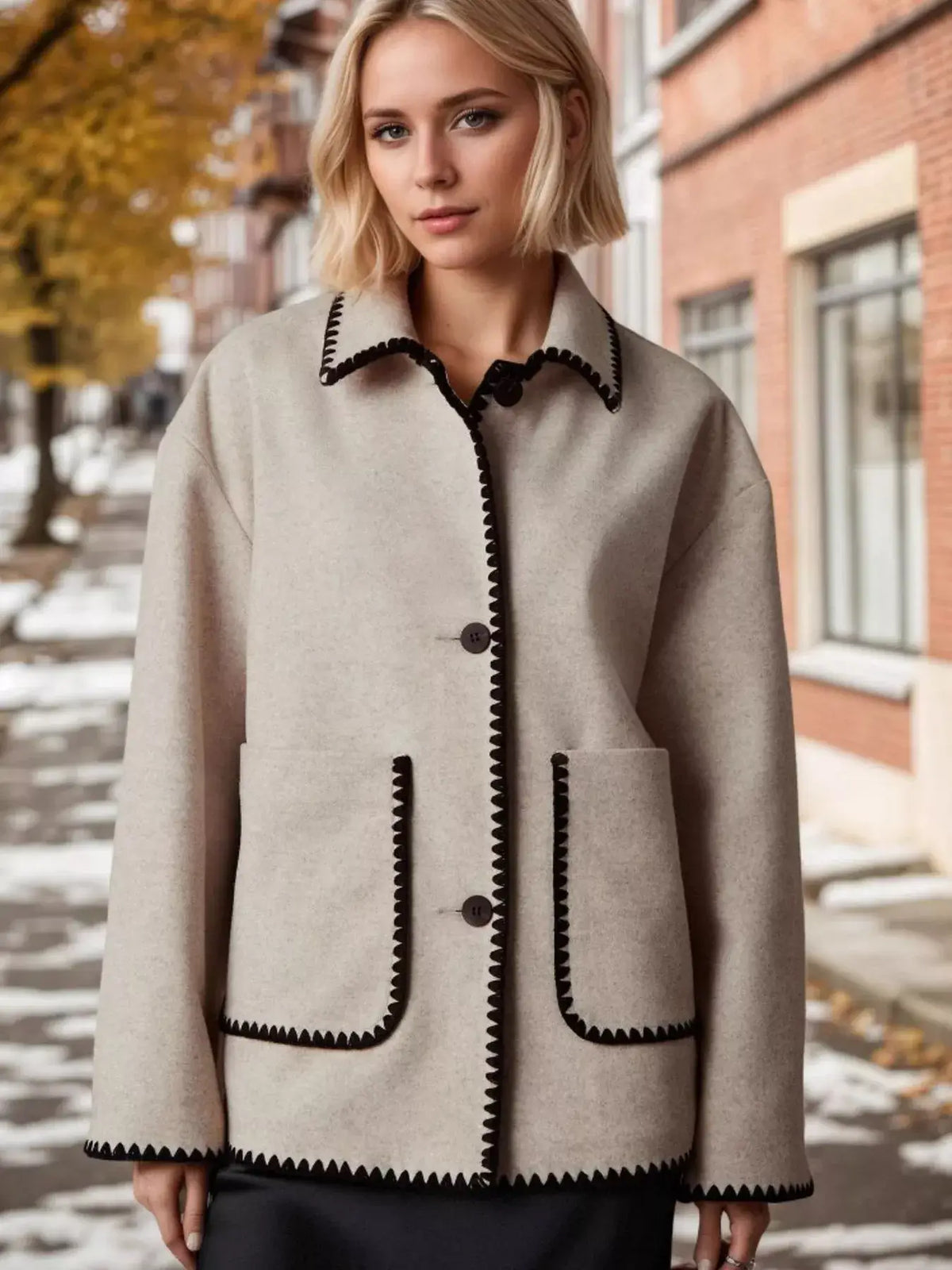 Contrast Trim Drop-Shoulder Outerwear