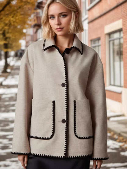 Contrast Trim Drop-Shoulder Outerwear
