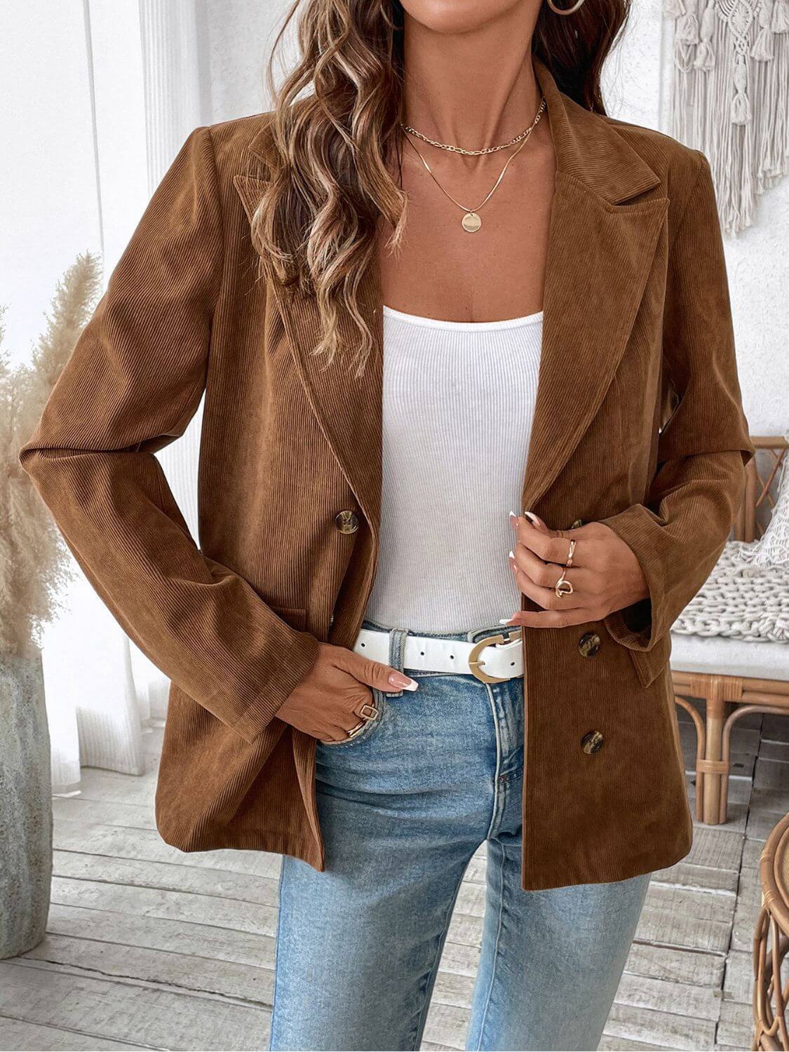Perfee Pocket Flap Lapel Outerwear