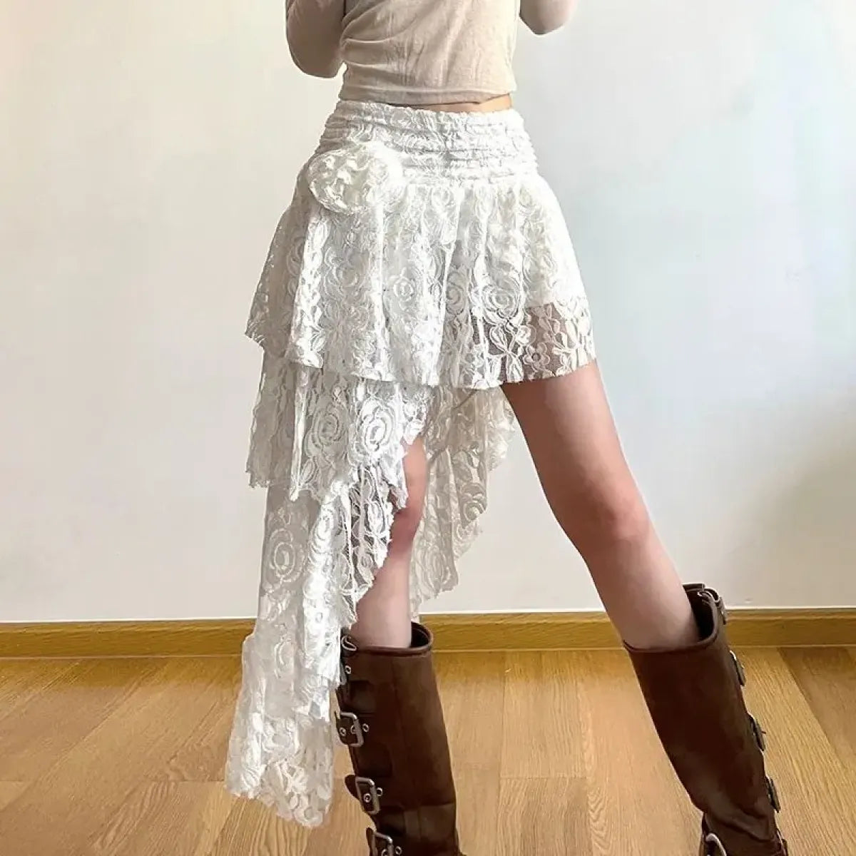 Vintage Lace Asymmetrical Maxi Skirt