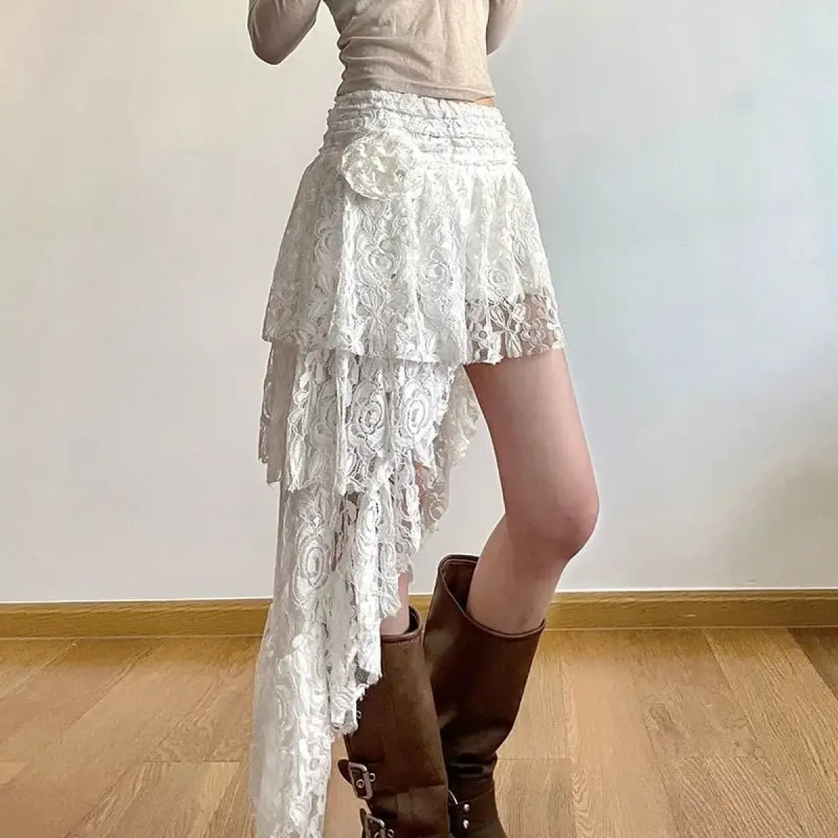 Vintage Lace Asymmetrical Maxi Skirt