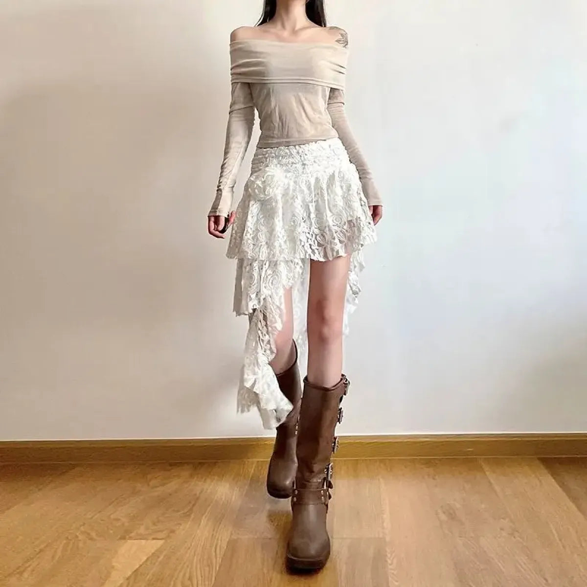 Vintage Lace Asymmetrical Maxi Skirt