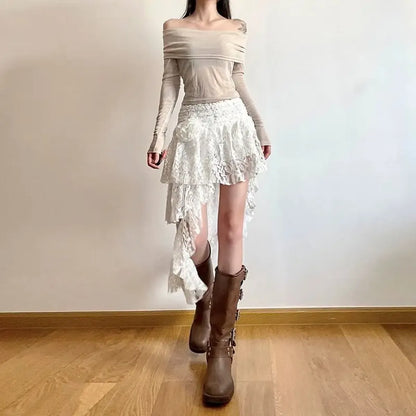 Vintage Lace Asymmetrical Maxi Skirt