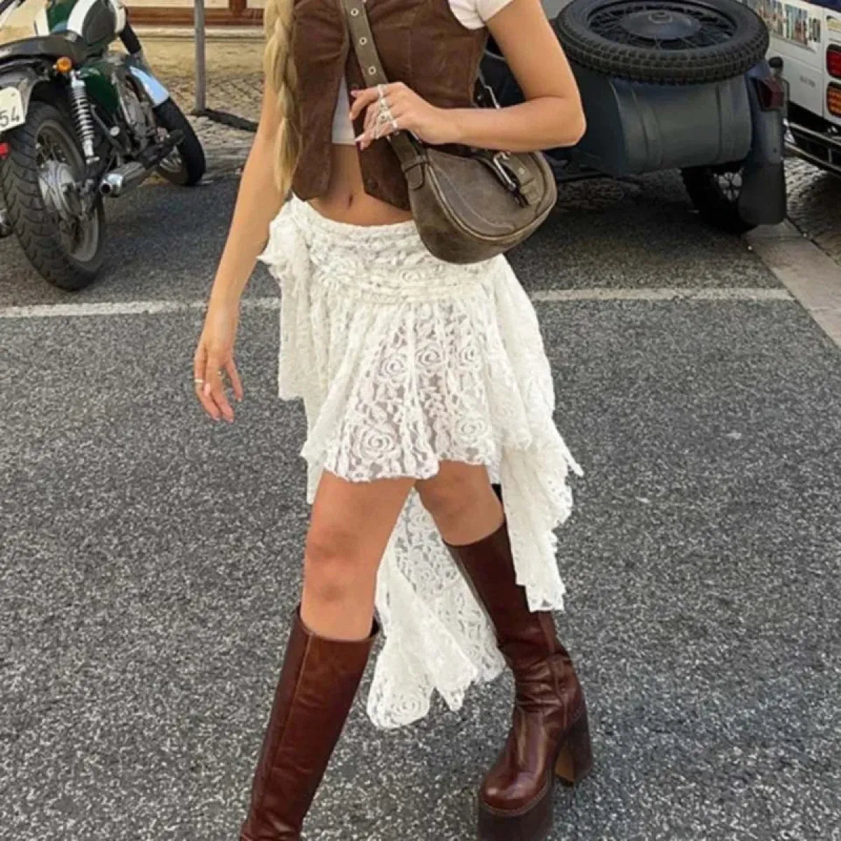 Vintage Lace Asymmetrical Maxi Skirt