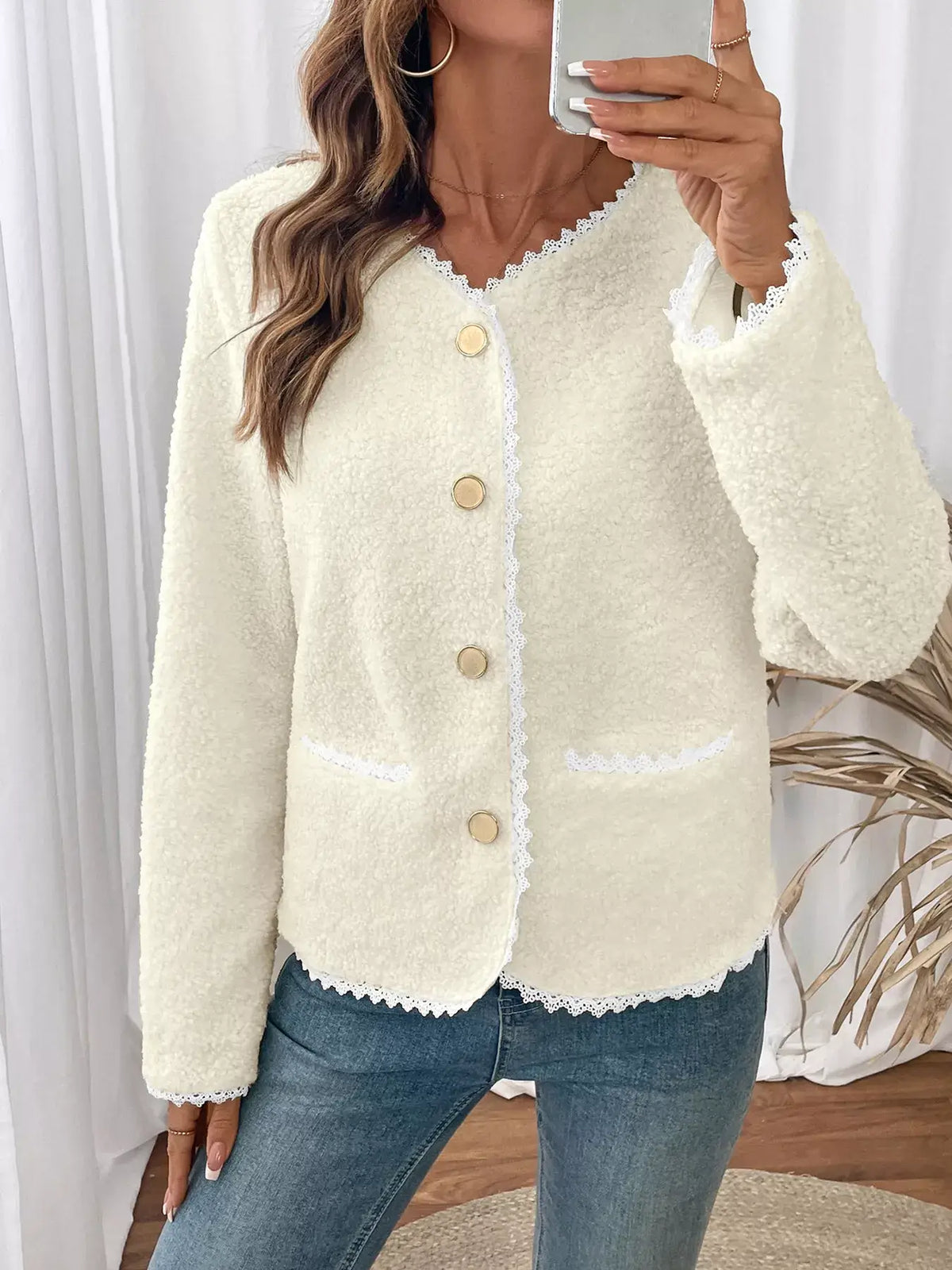 Lace Detail Button-Up Outerwear