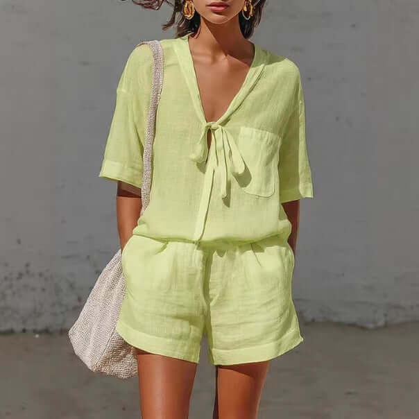 Women's Lace-Up Shirt & Shorts Set