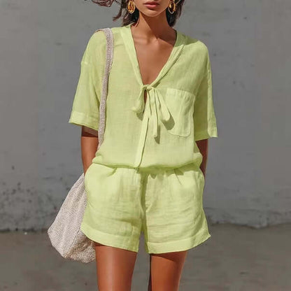 Women's Lace-Up Shirt & Shorts Set