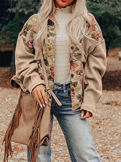 Floral Waffle Knit Patchwork Jacket