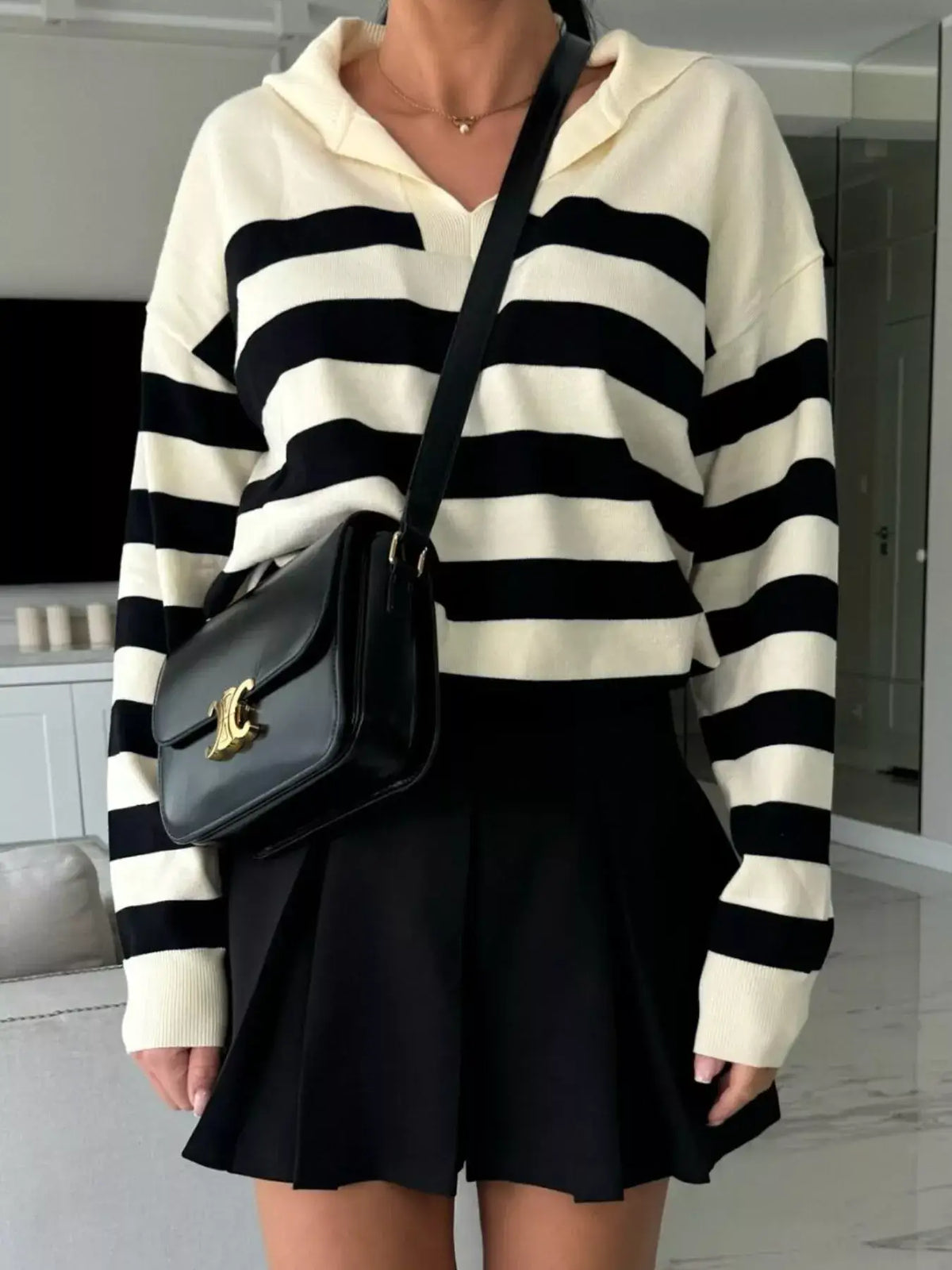 Striped Dropped-Shoulder Knit Top