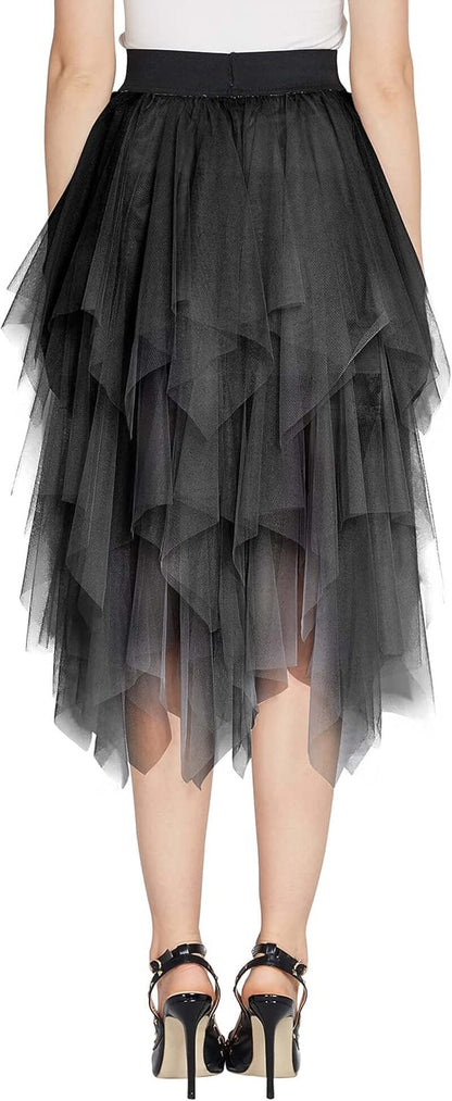 Women'S A-Line Mesh Tutu Skirt Fluffy Layered Tulle Midi Long Skirts with Elastic Waist