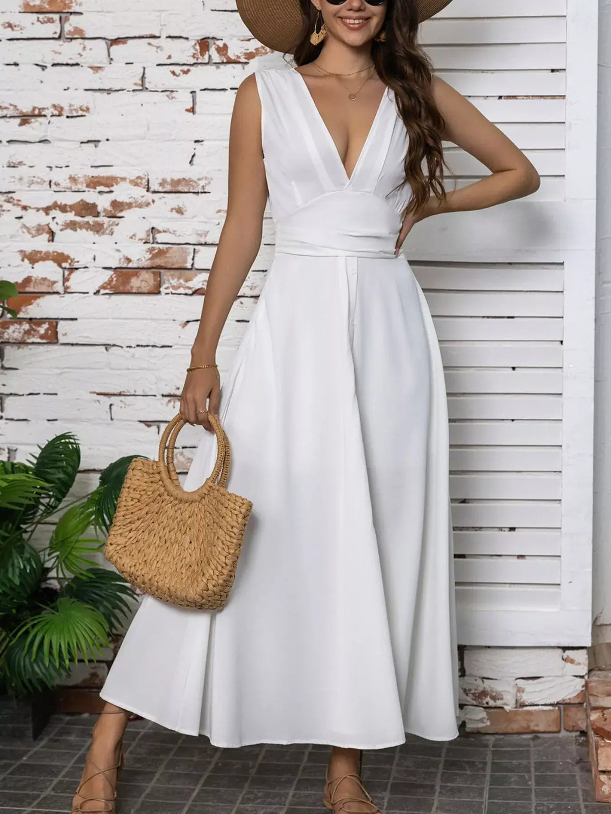 Full-Size Slit V-Neck Sleeveless Dress