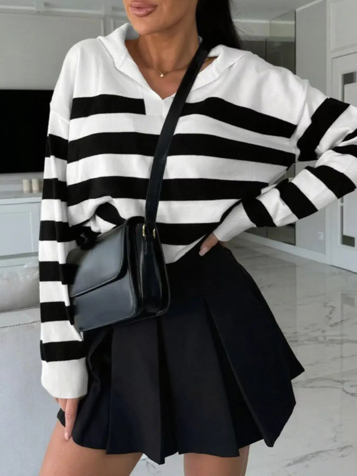 Striped Dropped-Shoulder Knit Top