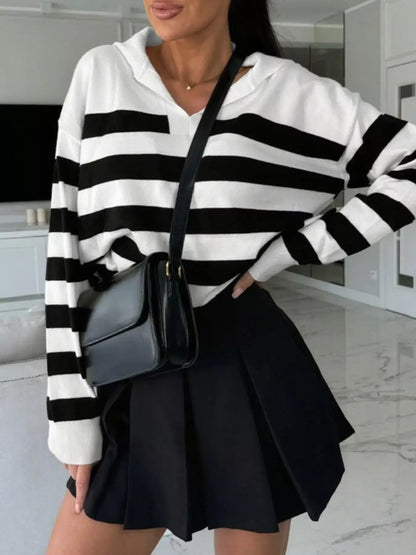 Striped Dropped-Shoulder Knit Top