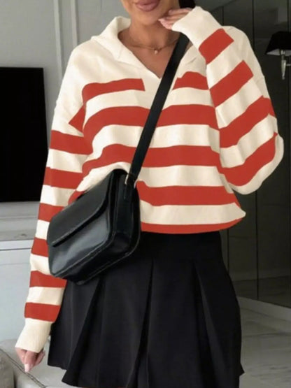 Striped Dropped-Shoulder Knit Top