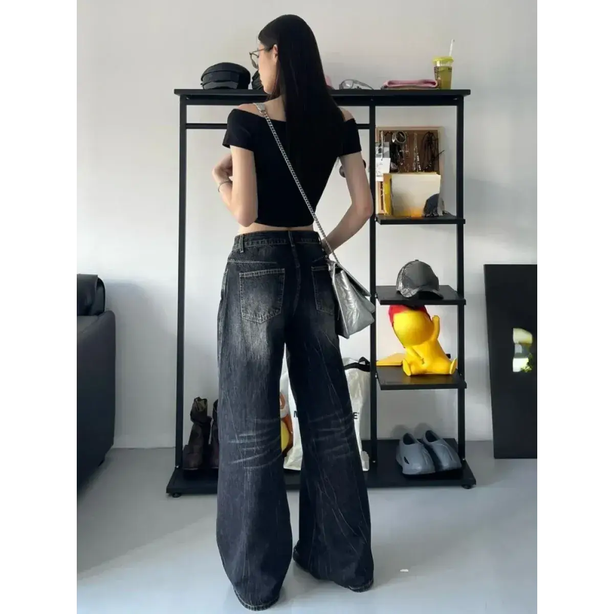 High-Waisted Wide-Leg Denim Pants