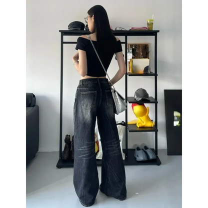 High-Waisted Wide-Leg Denim Pants