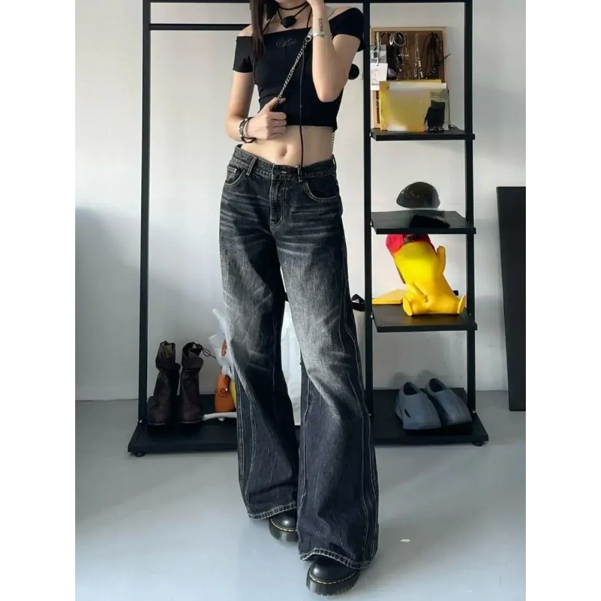 High-Waisted Wide-Leg Denim Pants