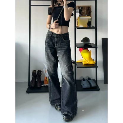 High-Waisted Wide-Leg Denim Pants