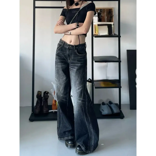 High-Waisted Wide-Leg Denim Pants