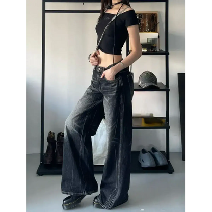 High-Waisted Wide-Leg Denim Pants