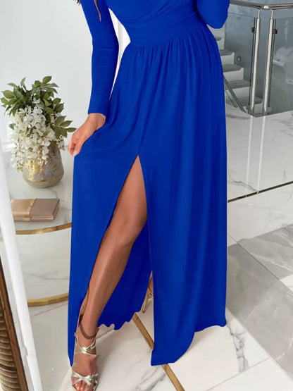 Slit Surplice Cold-Shoulder Maxi Dress