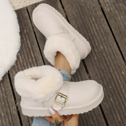 Fluff-Lined PU Leather Flat Shoes