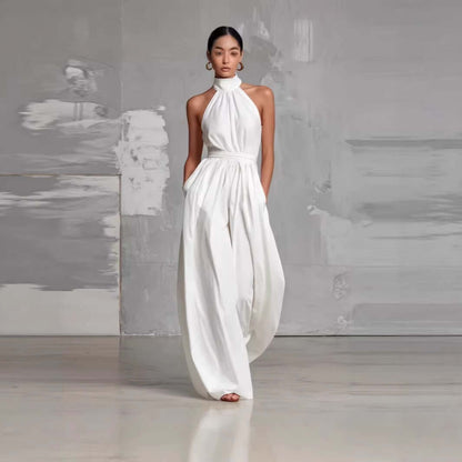 Women's Belted Pleated Jumpsuit