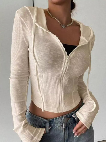 Ribbed Drawstring Zip Top
