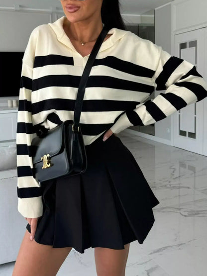 Striped Dropped-Shoulder Knit Top