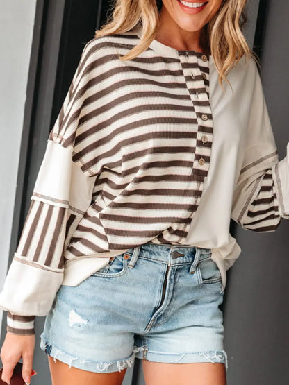 Stripe Color Block Patchwork Oversized Top