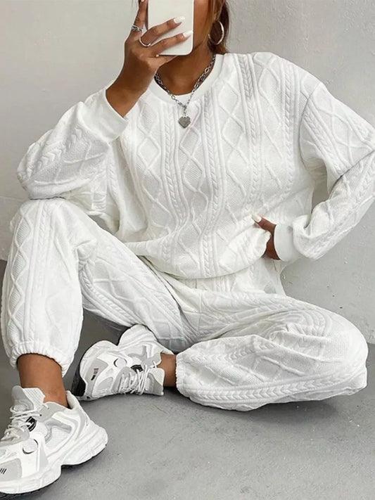 Textured Round Neck Two-Piece Set