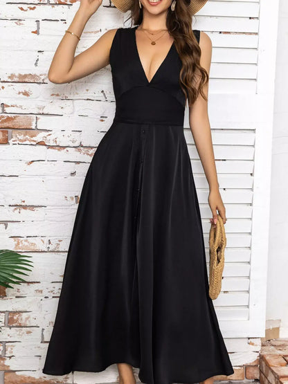 Full-Size Slit V-Neck Sleeveless Dress