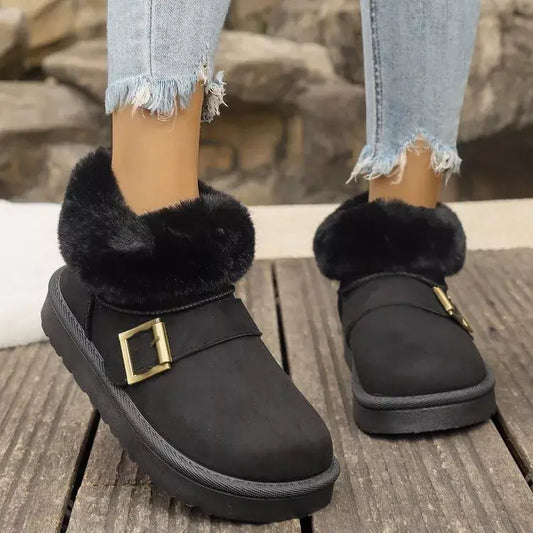 Fluff-Lined PU Leather Flat Shoes