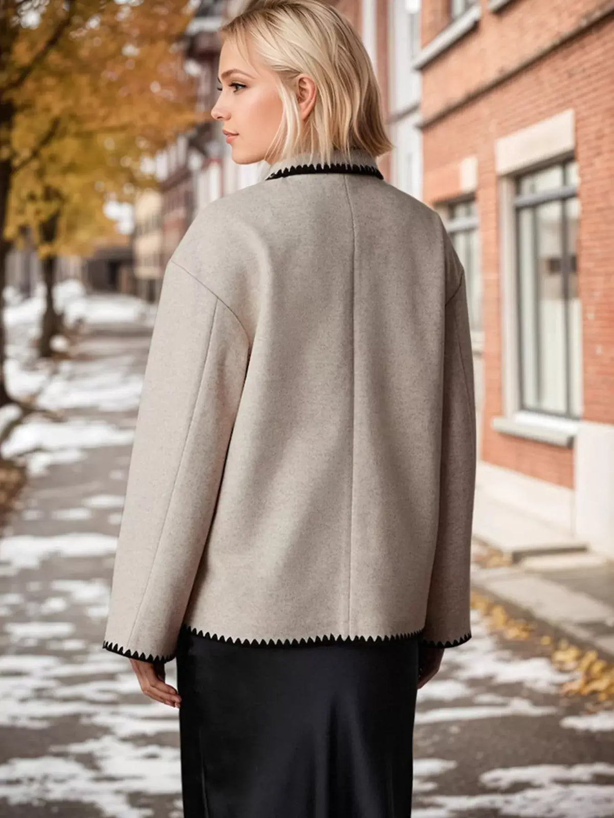 Contrast Trim Drop-Shoulder Outerwear
