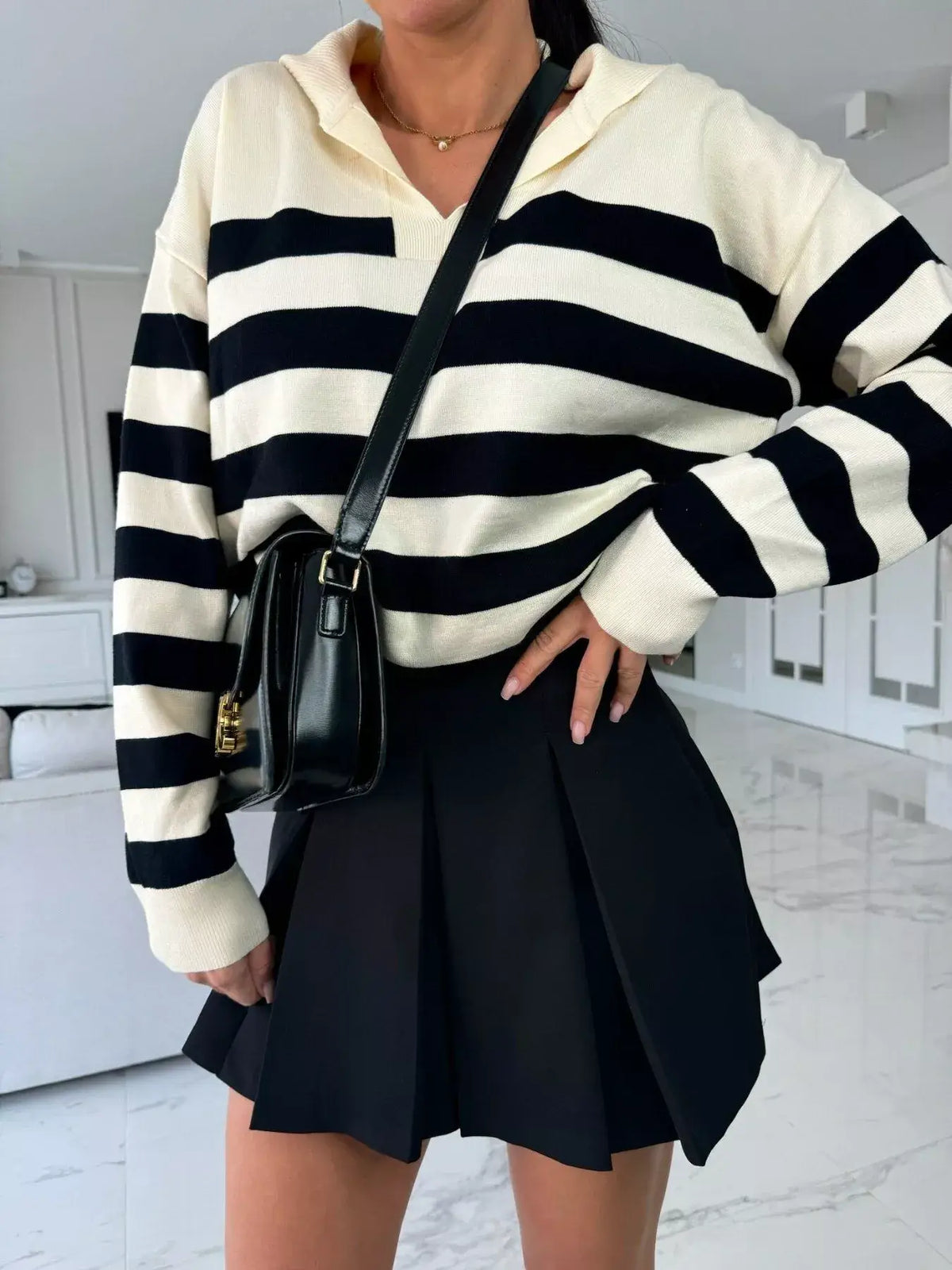 Striped Dropped-Shoulder Knit Top