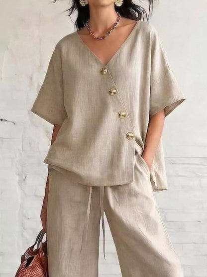 Plus Size Surplice Wide-Leg Pants Set