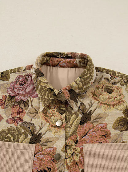 Floral Waffle Knit Patchwork Jacket