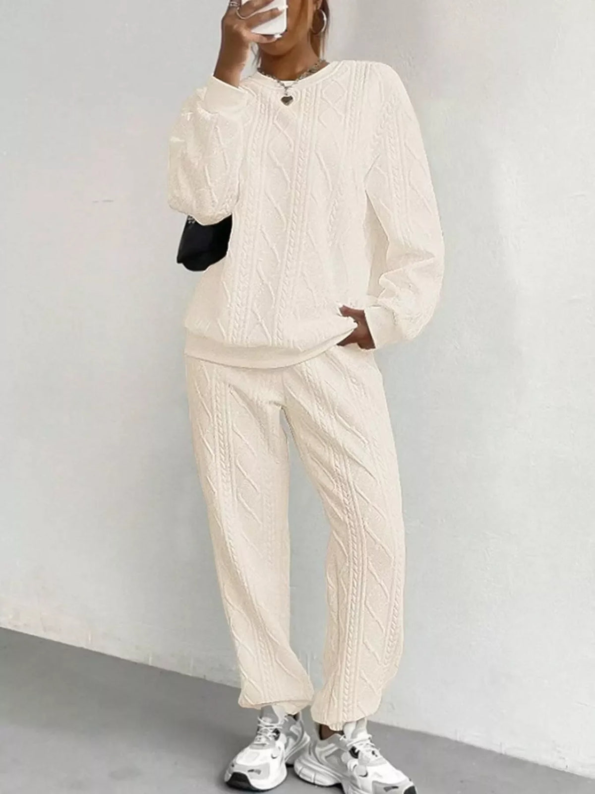 Textured Round Neck Two-Piece Set
