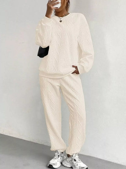 Textured Round Neck Two-Piece Set