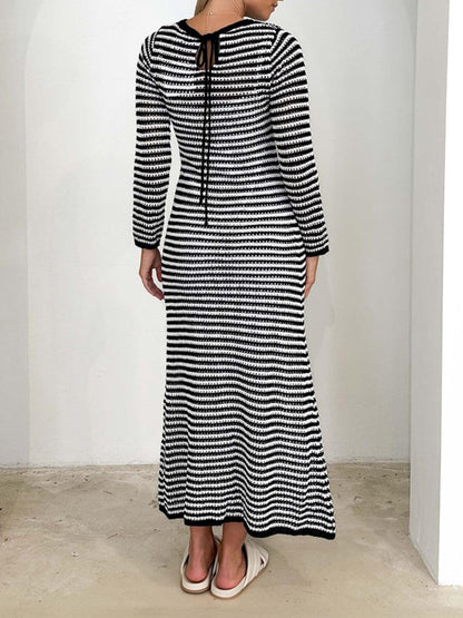 Tied Striped Sweater Dress