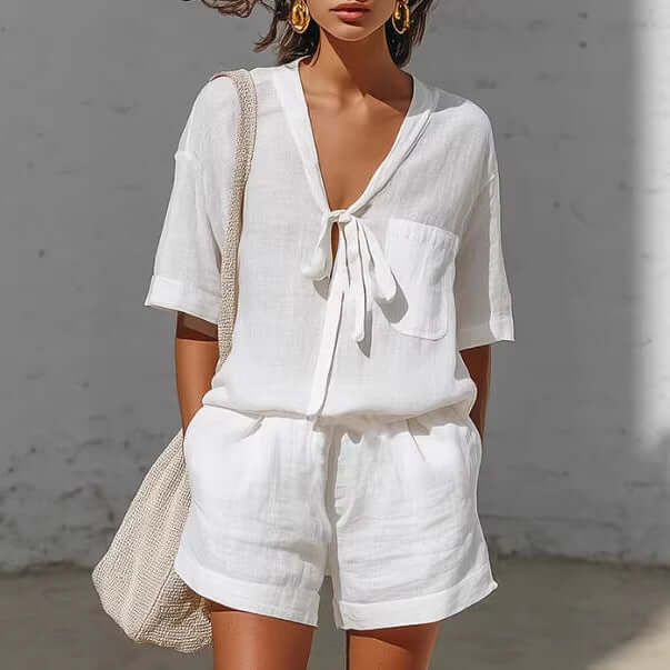 Women's Lace-Up Shirt & Shorts Set
