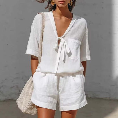 Women's Lace-Up Shirt & Shorts Set