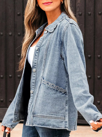 Scallop Trim Pocket Denim Jacket